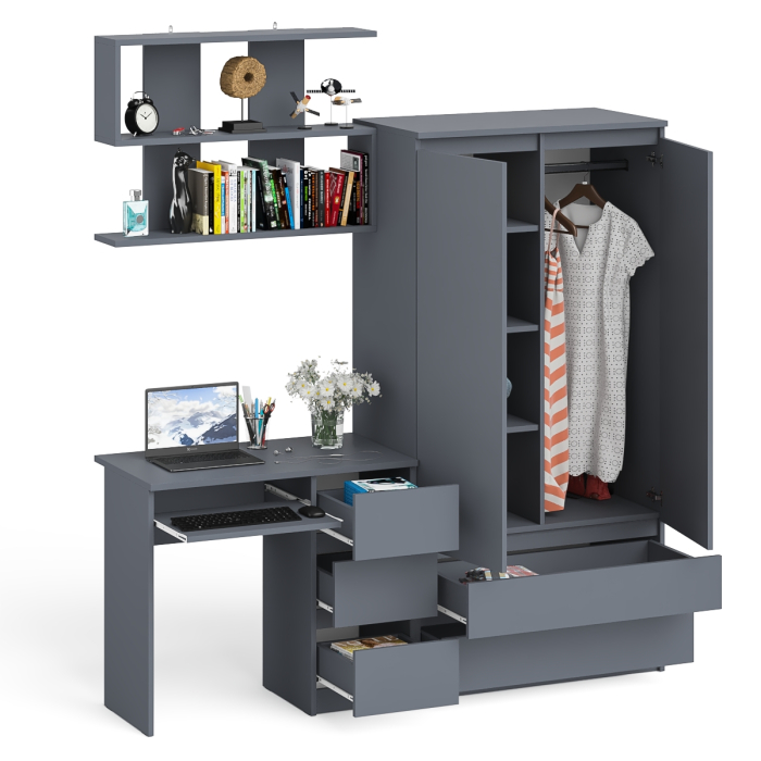 Домашние кабинеты, Стол компьютерный Мори МС-6 правый с полкой для книг и шкаф-комодом двери и два ящика