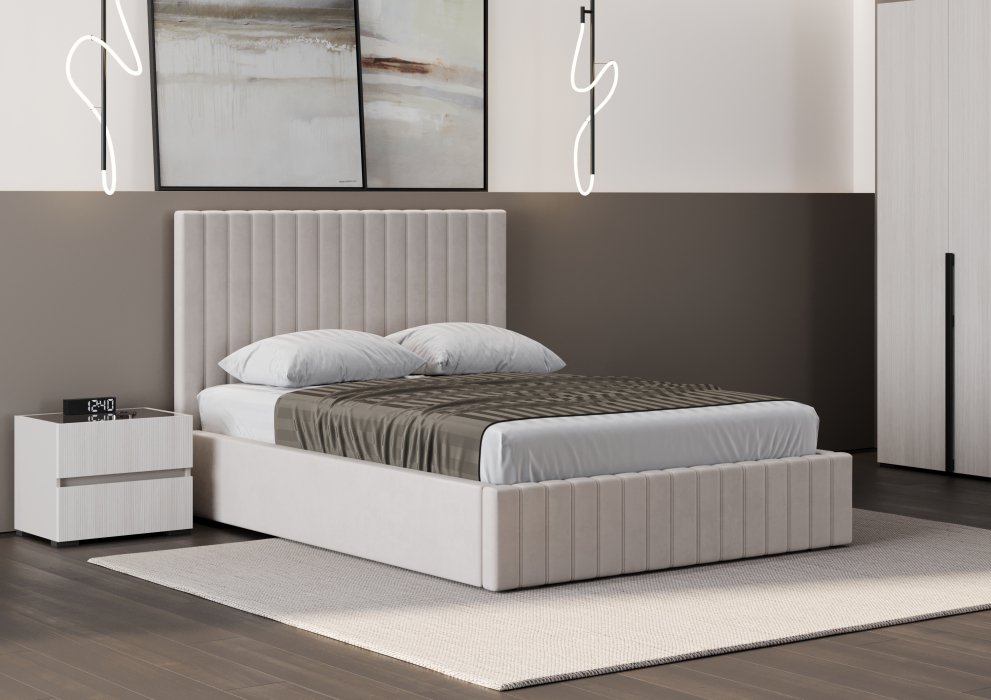 Мягкая кровать, Кровать двуспальная Болонья велюр 180х200 см