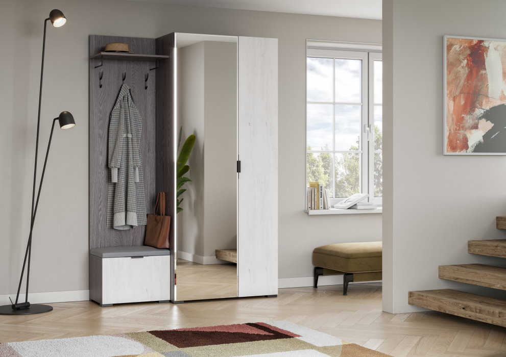 Прихожие, Вешалка Шаде В-3406, черный ясень, санторини белый, ткань simple 27