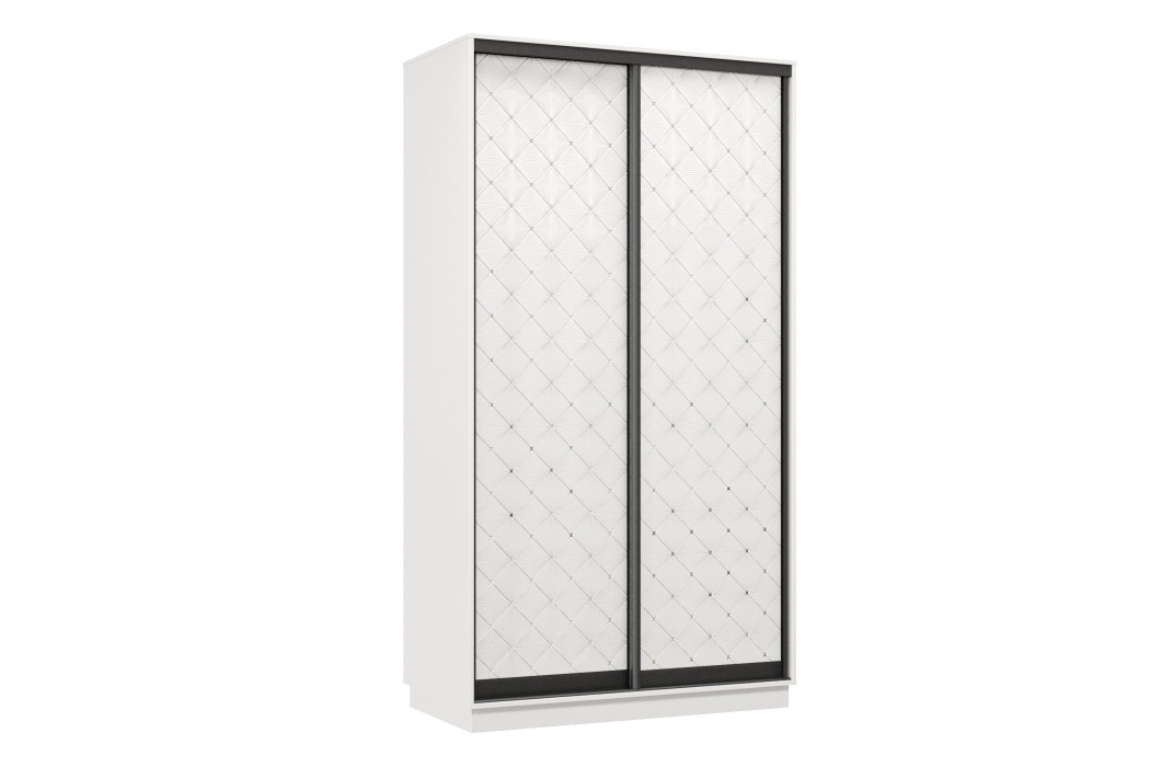 Шкафы-купе 2-х дверные, Шкаф-купе Премьер МИНИ 04 (01РБ;01РБ) фасады ромб белый/двухдверный/Профиль чёрный муар