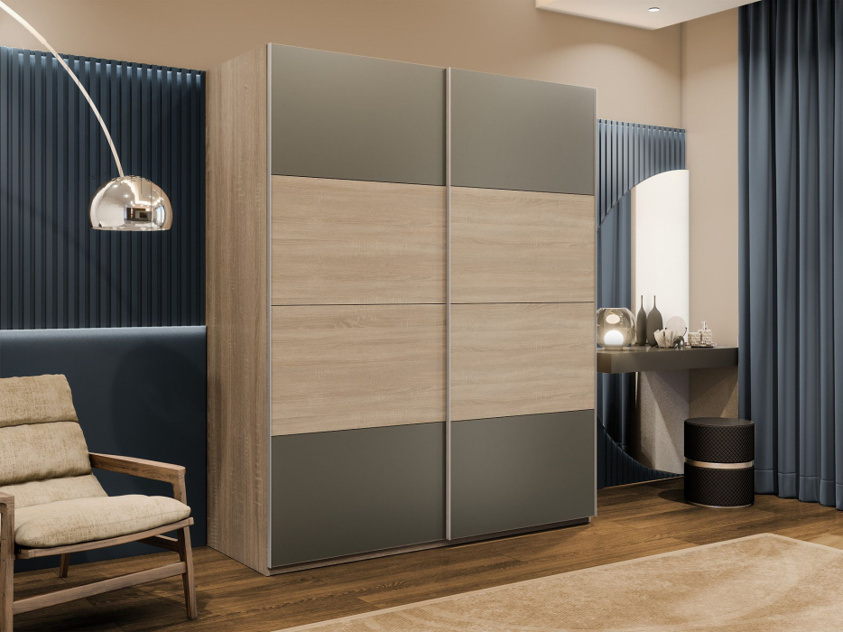 Шкафы-купе 2-х дверные, Шкаф-купе Эста 2-х дверный ДСП/Стекла хаки/Доводчик 200х66х240