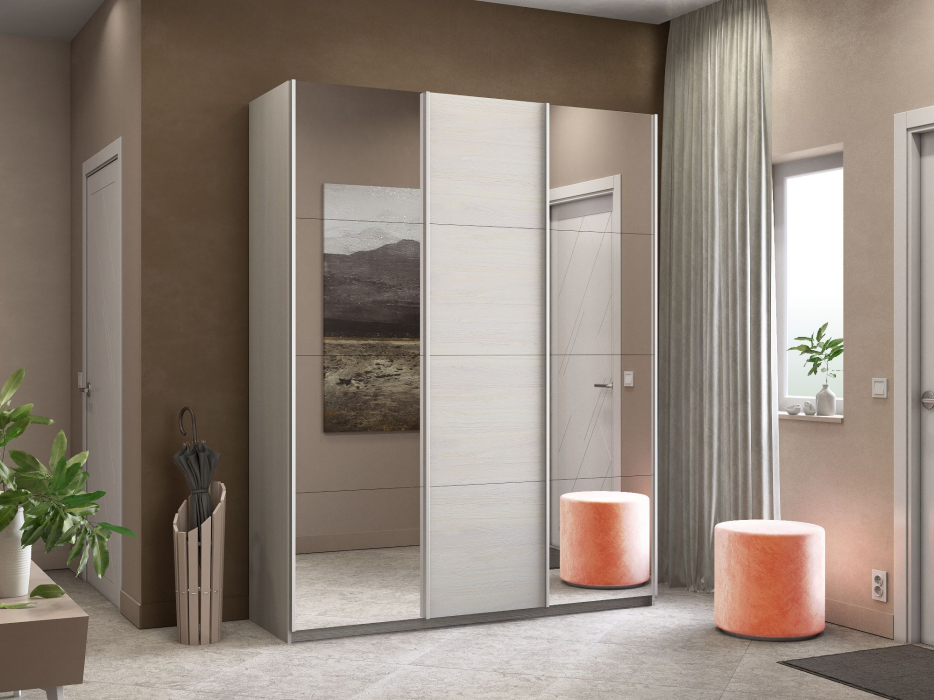 Шкафы-купе 3-х дверные, Шкаф-купе Широкий Прайм 3-х дверный Зеркала/ДСП/Доводчики 240х57х230