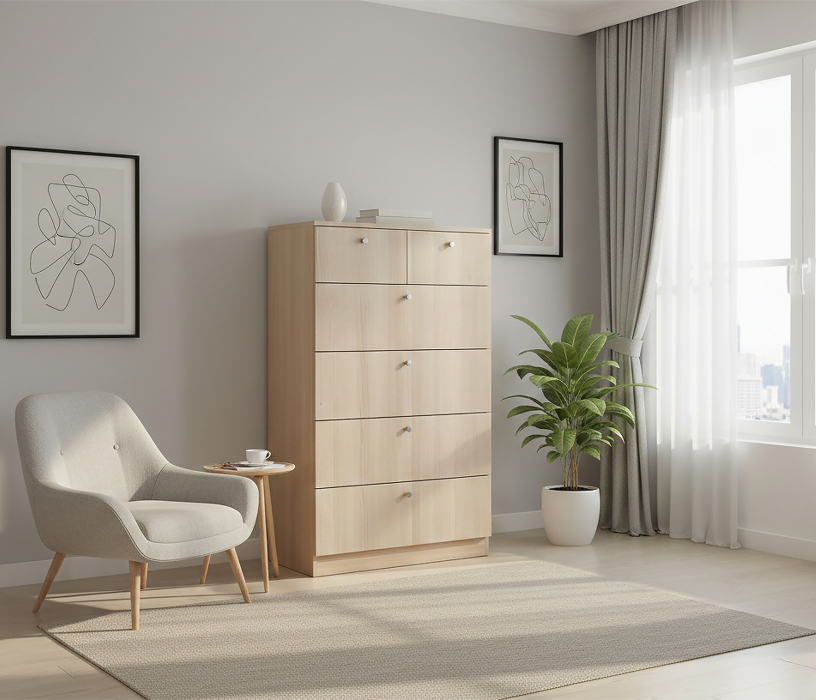 Комоды, Комод 70х40х116 см, Теви 6 ящиков