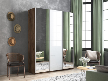 Шкаф-купе Прайм 3-х дверный Зеркала/Стекло белое/Доводчики 180х57х230