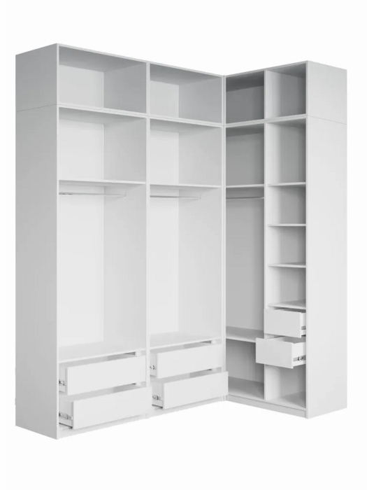 Шкафы, Угловой шкаф для одежды распашной с ящиками и антресолью, София, 2600х2100х1300мм