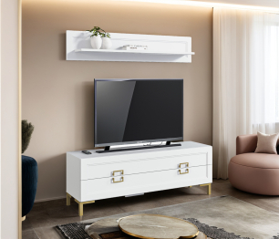 Комплект для гостиной, тумба ТВ и полка, Белый
