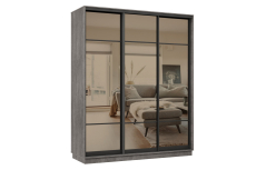 Шкафы-купе 3-х дверные, Шкаф-купе Премьер 23 (11ЗБ;11ЗБ;11ЗБ) фасады зеркало бронза/трёхдверный/Профиль чёрный муар