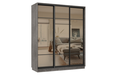 Шкаф-купе Премьер 23 (11ЗБ;11ЗБ;11ЗБ) фасады зеркало бронза/трёхдверный/Профиль чёрный муар