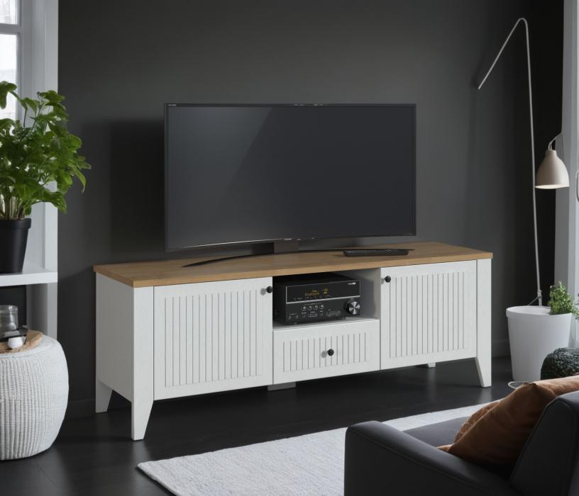 ТВ-тумбы, Тумба под телевизор Монтана СБ-3557 Белый Альпийский,Дуб Гамильтон/МДФ Дуб Белый