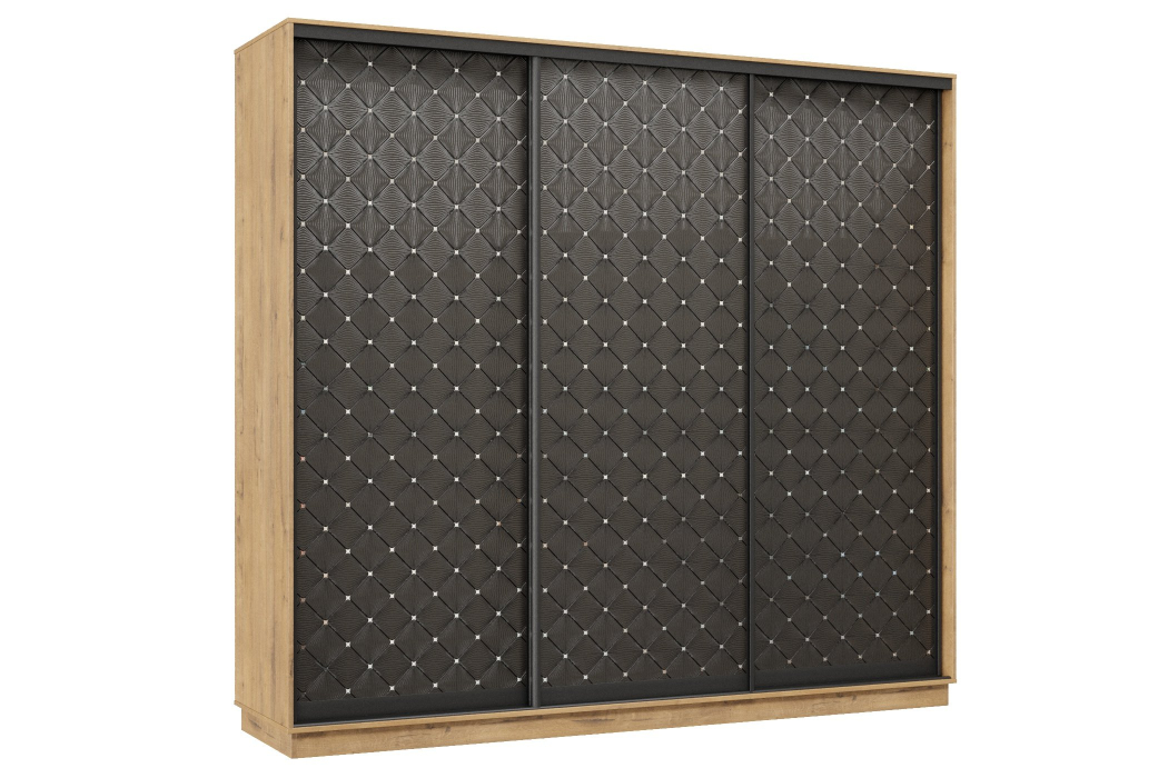 Шкафы-купе 3-х дверные, Шкаф-купе Премьер 57 (01РЧ;01РЧ;01РЧ) фасады ромб чёрный/трёхдверный/Профиль чёрный муар