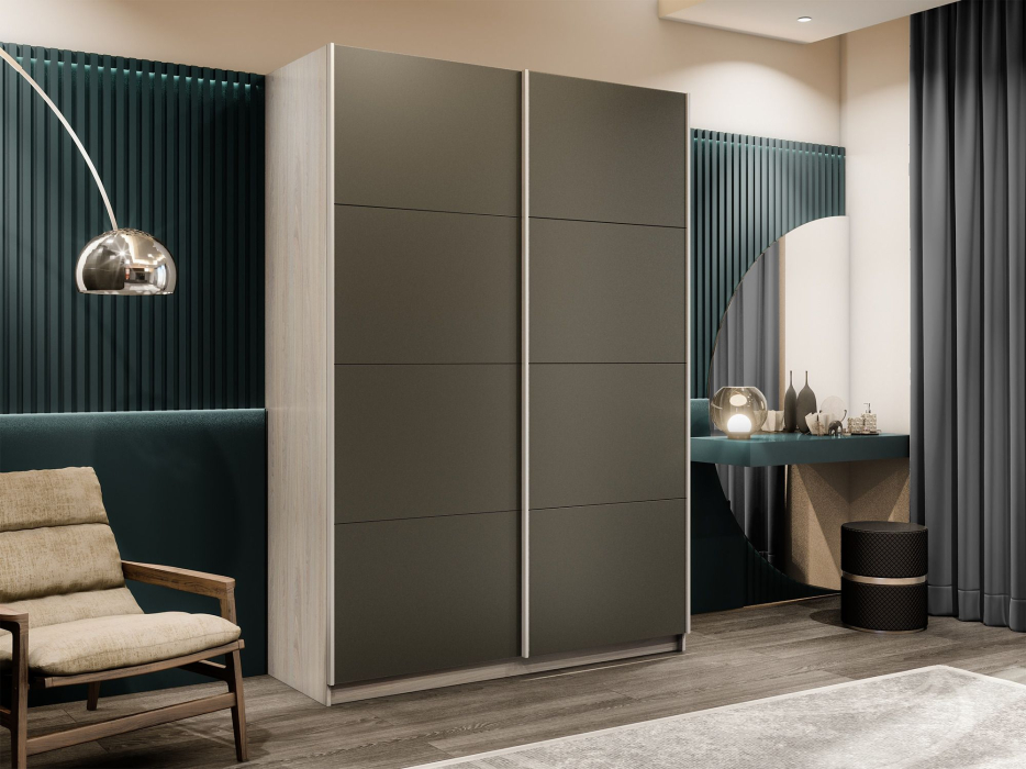 Шкафы-купе 2-х дверные, Шкаф-купе Прайм 2-х дверный Стекла хаки/Доводчики 160х57х230