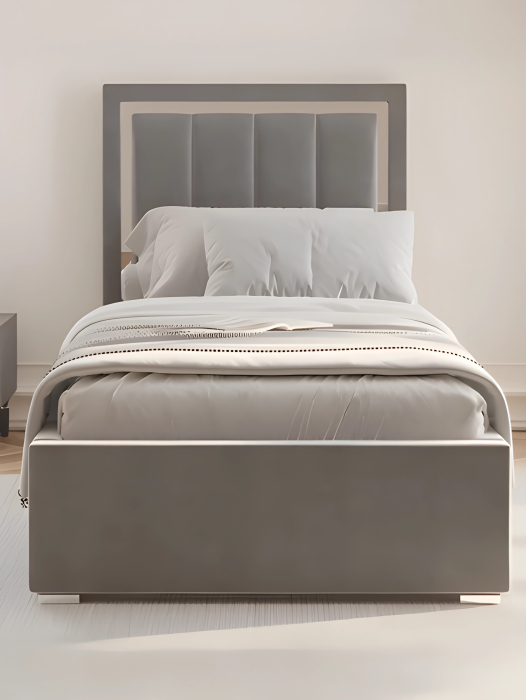 Мягкая кровать, Кровать Валенсия односпальная с ПМ 90х200 см велюр, серебро