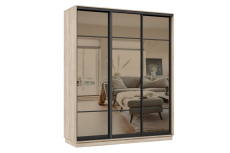 Шкафы-купе 3-х дверные, Шкаф-купе Премьер 21 (11ЗБ;11ЗБ;11ЗБ) фасады зеркало бронза/трёхдверный/Профиль чёрный муар