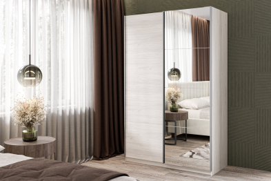 Шкаф-купе Smart 1424 2х дверный (фасады ЛДСП,зеркало) профиль серебро