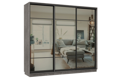 Шкаф-купе Премьер 36 (11ЗГ;11ЗГ;11ЗГ) фасады зеркало графит/трёхдверный/Профиль чёрный муар