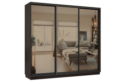 Шкаф-купе Премьер 35 (01ЗБ;01ЗБ;01ЗБ) фасады зеркало бронза/трёхдверный/Профиль чёрный муар