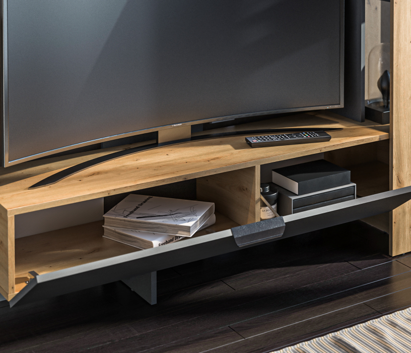 Стенки для гостиной, Стенка Лофт СБ-3411 Дуб дикий,Диамант серый/Диамант серый