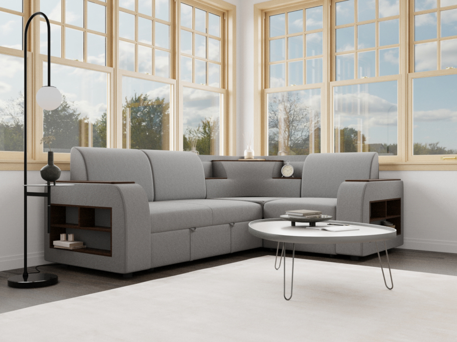 Диваны угловые в гостиную, Угловой диван Фараон ППУ, велюр