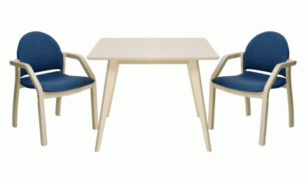 Стол Сканди М 90 слоновая кость со стульями Джуно слоновая кость рогожка синий