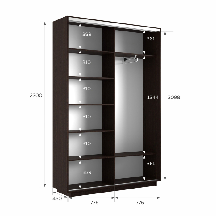Шкафы-купе 2-х дверные, Шкаф-купе Экспресс 2-х дверный Фотопечать Ленты Стекла 160х45х220