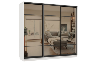 Шкаф-купе Премьер 60 (11ЗБ;11ЗБ;11ЗБ) фасады зеркало бронза/трёхдверный/Профиль чёрный муар