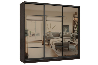 Шкаф-купе Премьер 33 (11ЗБ;11ЗБ;11ЗБ) фасады зеркало бронза/трёхдверный/Профиль чёрный муар