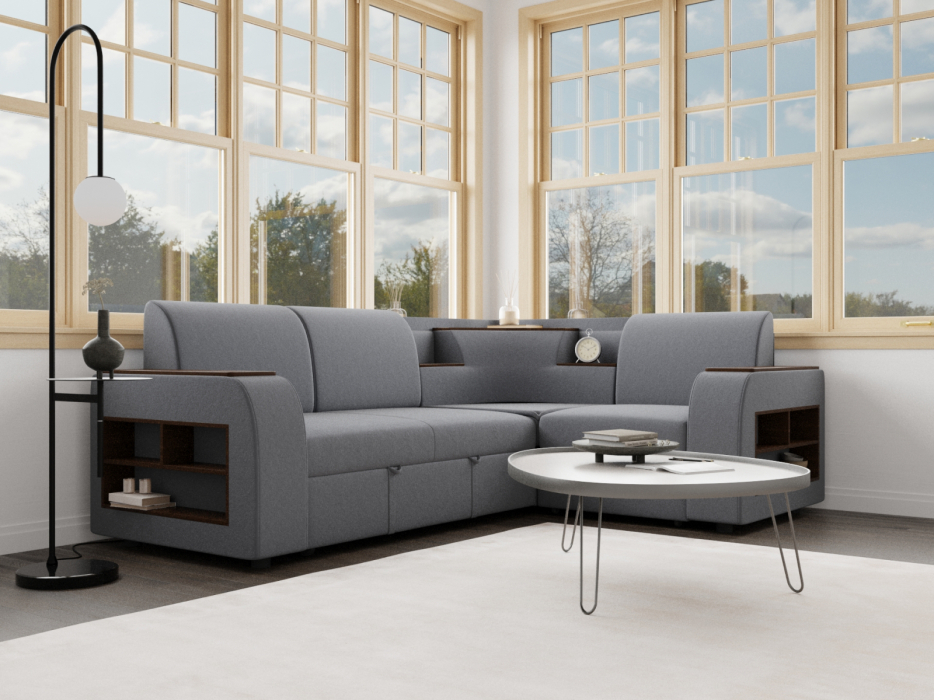 Диваны угловые в гостиную, Угловой диван Фараон ППУ, велюр