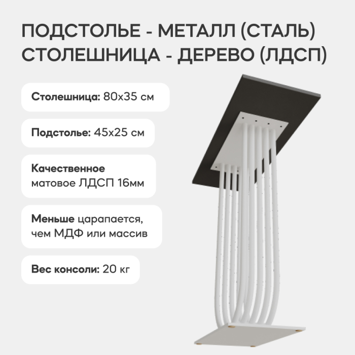 Журнальные столики, Стол консольный с металлическим подстольем ARFEO (Белый) 80*35*80