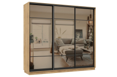 Шкафы-купе 3-х дверные, Шкаф-купе Премьер 60 (11ЗБ;11ЗБ;11ЗБ) фасады зеркало бронза/трёхдверный/Профиль чёрный муар