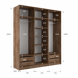 Шкаф-купе Эста 3-х дверный ДСП/Стекла фисташка/Доводчик 240х66х240