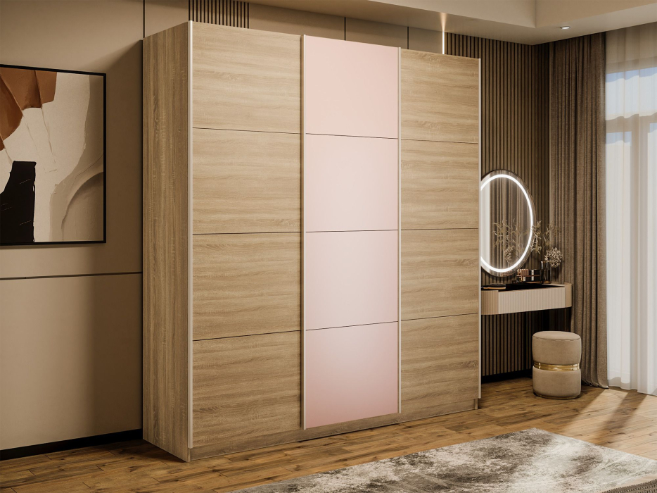 Шкафы-купе 3-х дверные, Шкаф-купе Прайм 3-х дверный Стекла пудра/ДСП/Доводчики 210х57х230