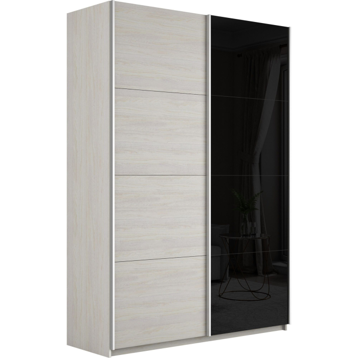 Шкафы-купе 2-х дверные, Шкаф-купе Прайм 2-х дверный ДСП/Стекло черное/Доводчики 140х57х230