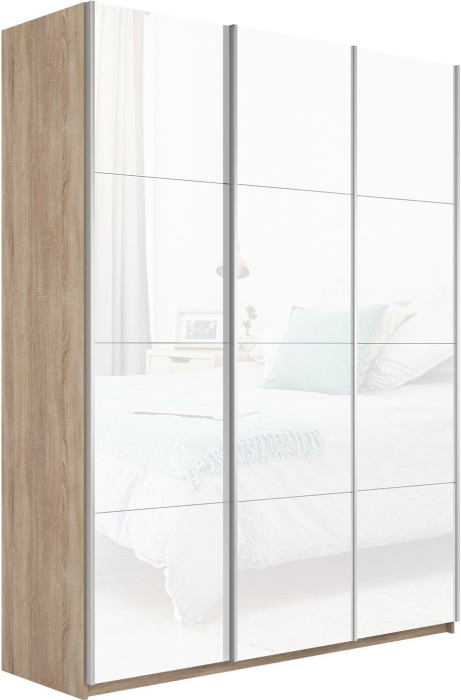 Шкафы-купе 3-х дверные, Шкаф-купе Прайм 3-х дверный Стекла белые/Доводчики 180х57х230