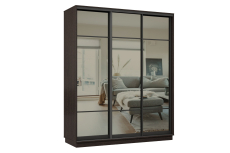 Шкафы-купе 3-х дверные, Шкаф-купе Премьер 24 (11ЗГ;11ЗГ;11ЗГ) фасады зеркало графит/трёхдверный/Профиль чёрный муар