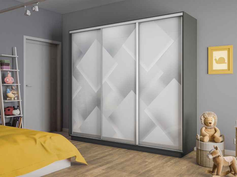 Шкафы-купе 3-х дверные, Шкаф-купе Экспресс 3-х дверный Фотопечать Квадрат Стекла 180х60х240