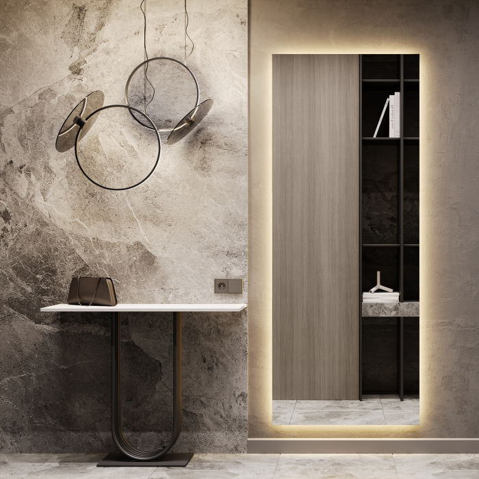 Зеркала в спальню, Прямоугольное зеркало большое 199х79 см, с тёплой подсветкой HALFEO Slim NF LED XL