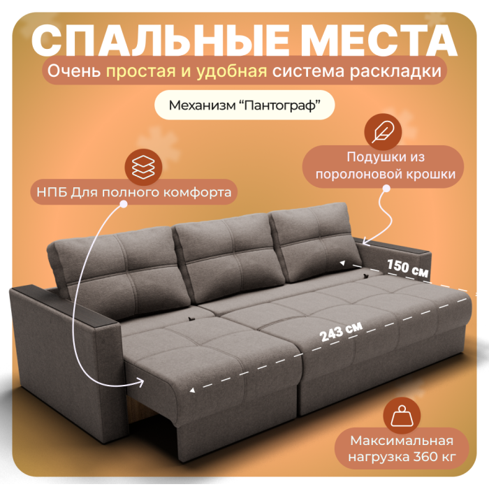 Диваны угловые, Угловой Диван Лофт-2 с выдвижной оттоманкой, НПБ, Квест