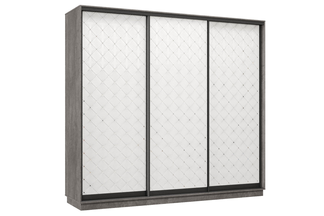 Шкафы-купе 3-х дверные, Шкаф-купе Премьер 35  (01РБ;01РБ;01РБ) фасады ромб белый/трёхдверный/Профиль чёрный муар
