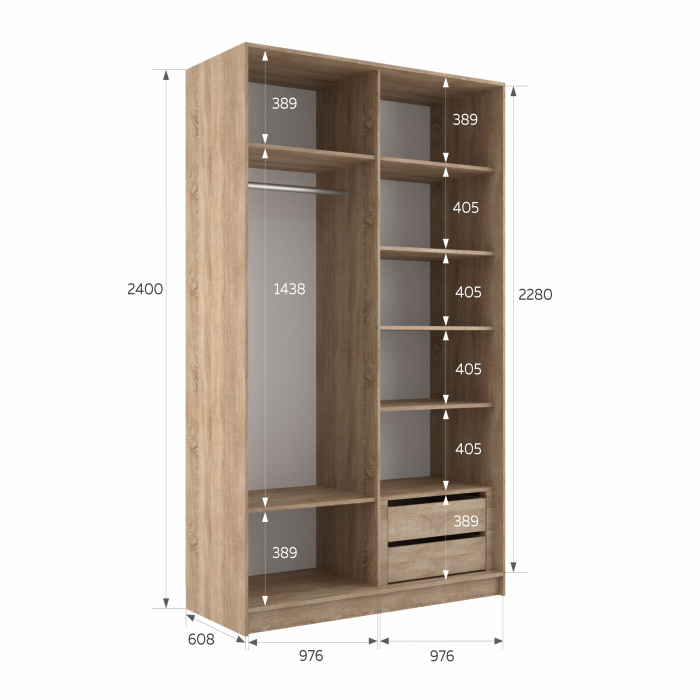 Шкафы-купе 2-х дверные, Шкаф-купе Эста 2-х дверный ДСП/Стекла хаки/Доводчик 200х66х240