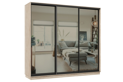 Шкаф-купе Премьер 35 (01ЗГ;01ЗГ;01ЗГ) фасады зеркало графит/трёхдверный/Профиль чёрный муар