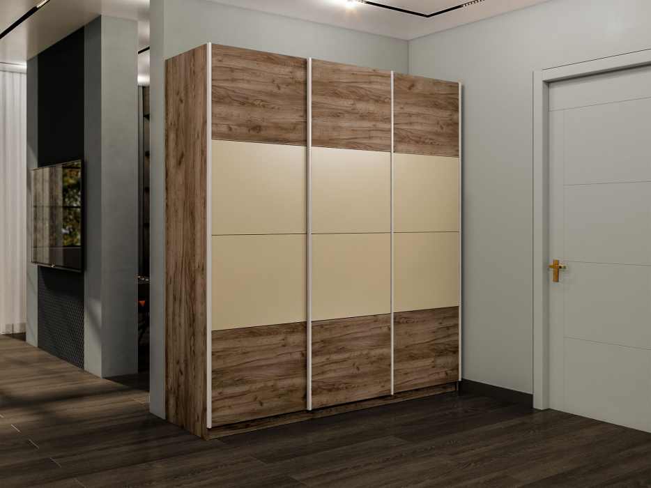 Шкафы-купе 3-х дверные, Шкаф-купе Эста 3-х дверный ДСП/Стекла фисташка/Доводчик 300х66х240