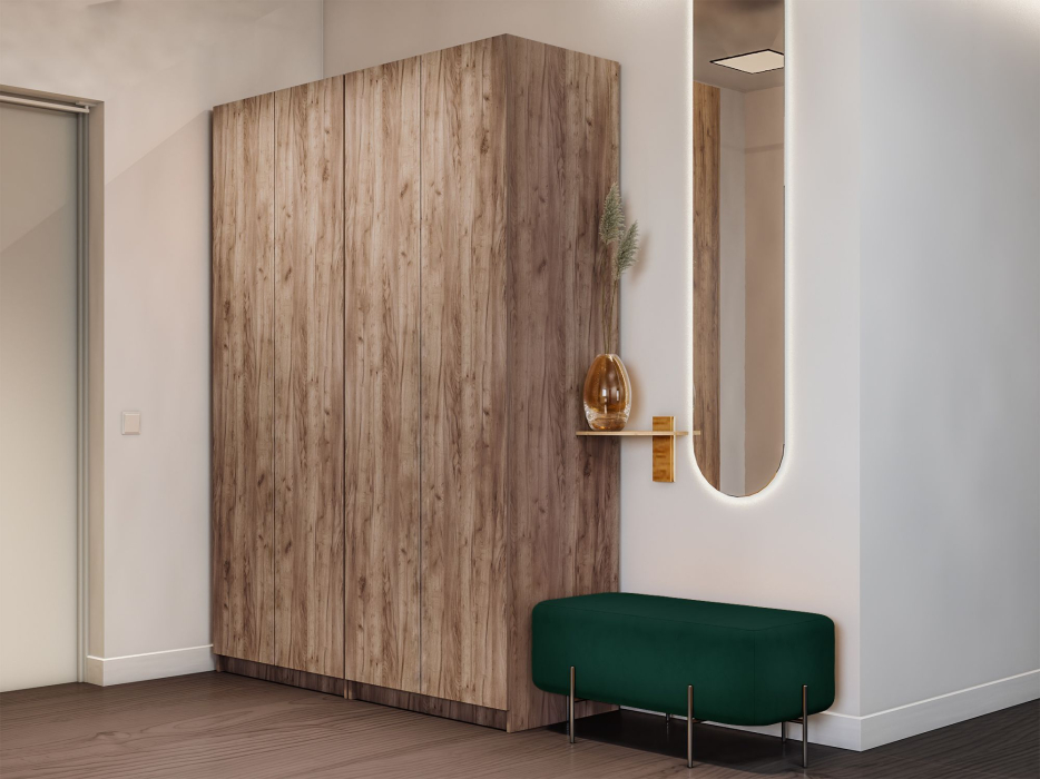 Шкафы распашные, Распашной шкаф Локер 800+800 (Гармошка с системой Push to Move/Правый) с полками и ящиками слева