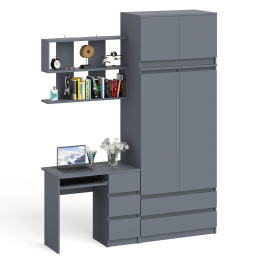 Компьютерный стол Мори МС-6 правый с полкой для книг и шкаф-комод с верхней антресолью
