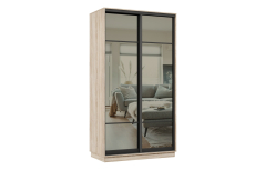 Шкафы-купе 2-х дверные, Шкаф-купе Премьер 02 (11ЗГ;11ЗГ) фасады зеркало графит/двухдверный/Профиль чёрный муар