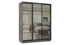 Шкафы-купе 3-х дверные, Шкаф-купе Премьер 24 (11ЗГ;11ЗГ;11ЗГ) фасады зеркало графит/трёхдверный/Профиль чёрный муар