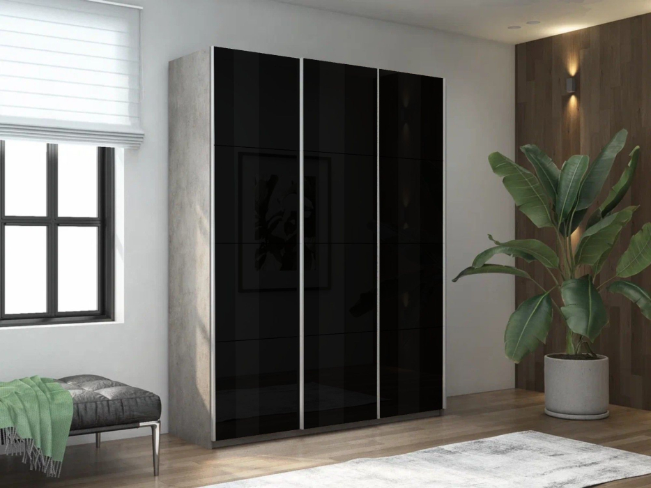 Шкафы-купе 3-х дверные, Шкаф-купе Прайм 3-х дверный Стекла черные/Доводчики 210х57х230