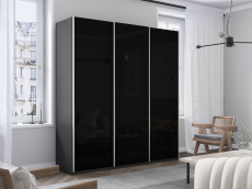 Шкафы-купе 3-х дверные, Шкаф-купе Прайм 3-х дверный Стекла черные/Доводчики 180х57х230
