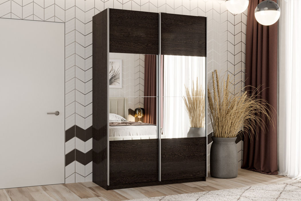 Шкафы-купе 2-х дверные, Шкаф-купе Smart 1222 2х дверный (фасады ЛДСП/зеркало) профиль серебро